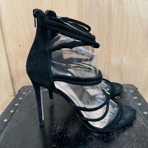 Aldo Black Strappy Suede Heels Sandals Size 10 - Picture 1 of 14